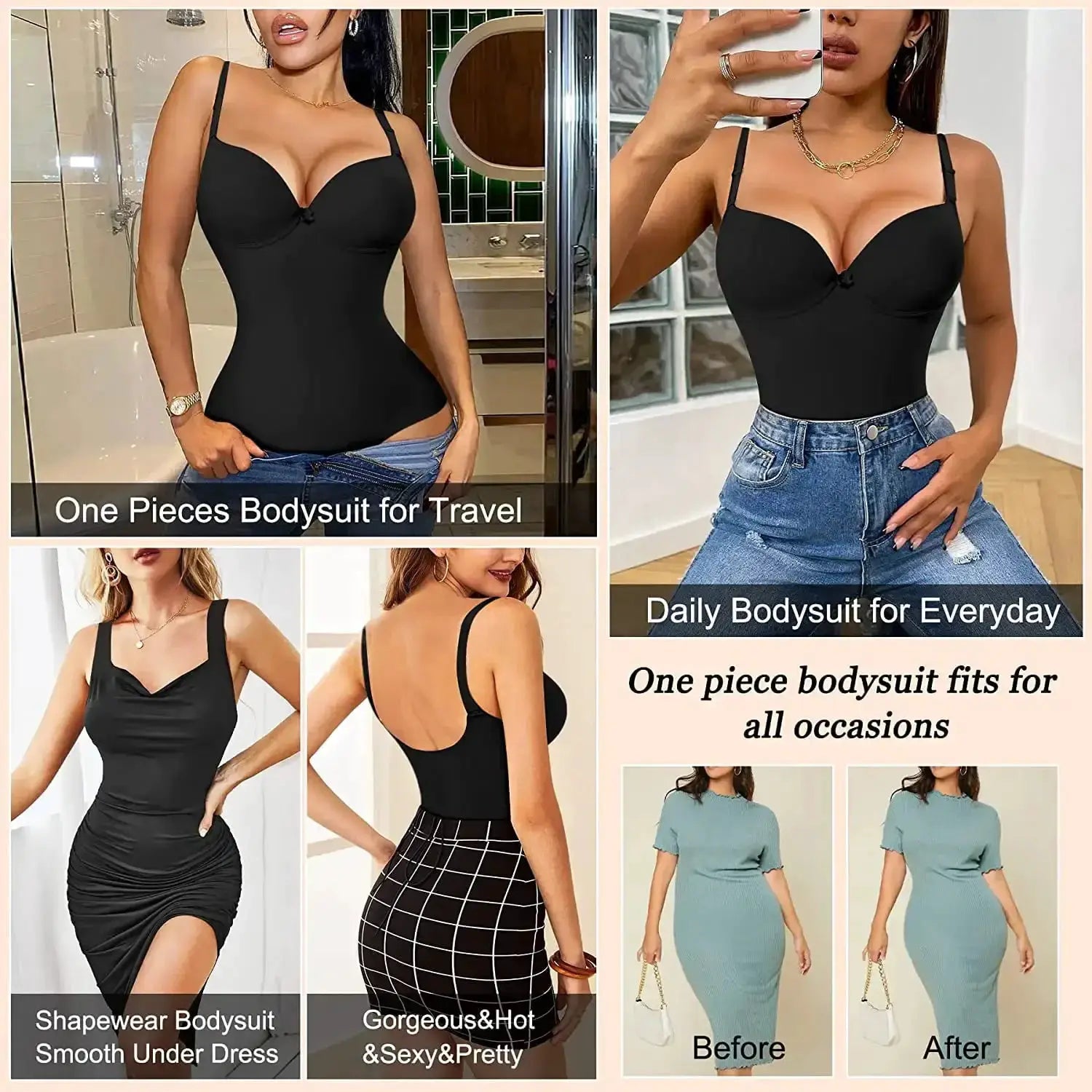 V-Neck Shapewear Bodysuit For Women Slimming Jumpsuit