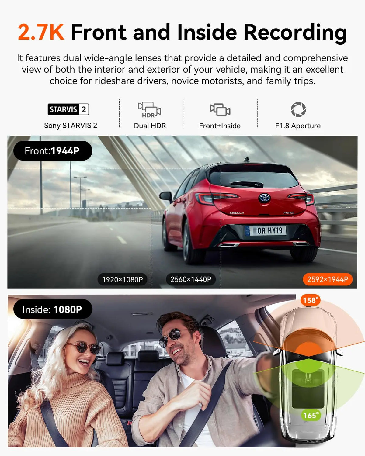 Vantrue Dash Cam Front and Inside, WiFi Dual Dash Camera — product view 2