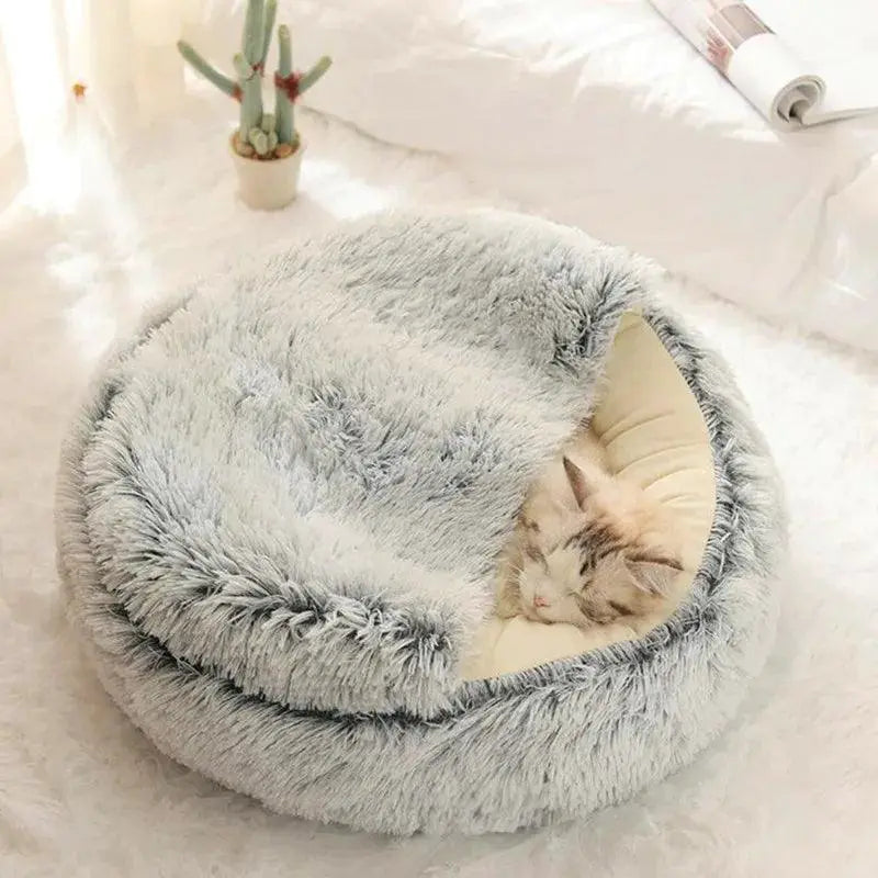 Winter Cozy 2-In-1 Plush Nest Cat And Dog Bed For Small Pets