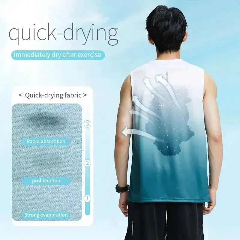 Mens Ice Silk Quick Dry Vest Set Tee Fitness Clothes