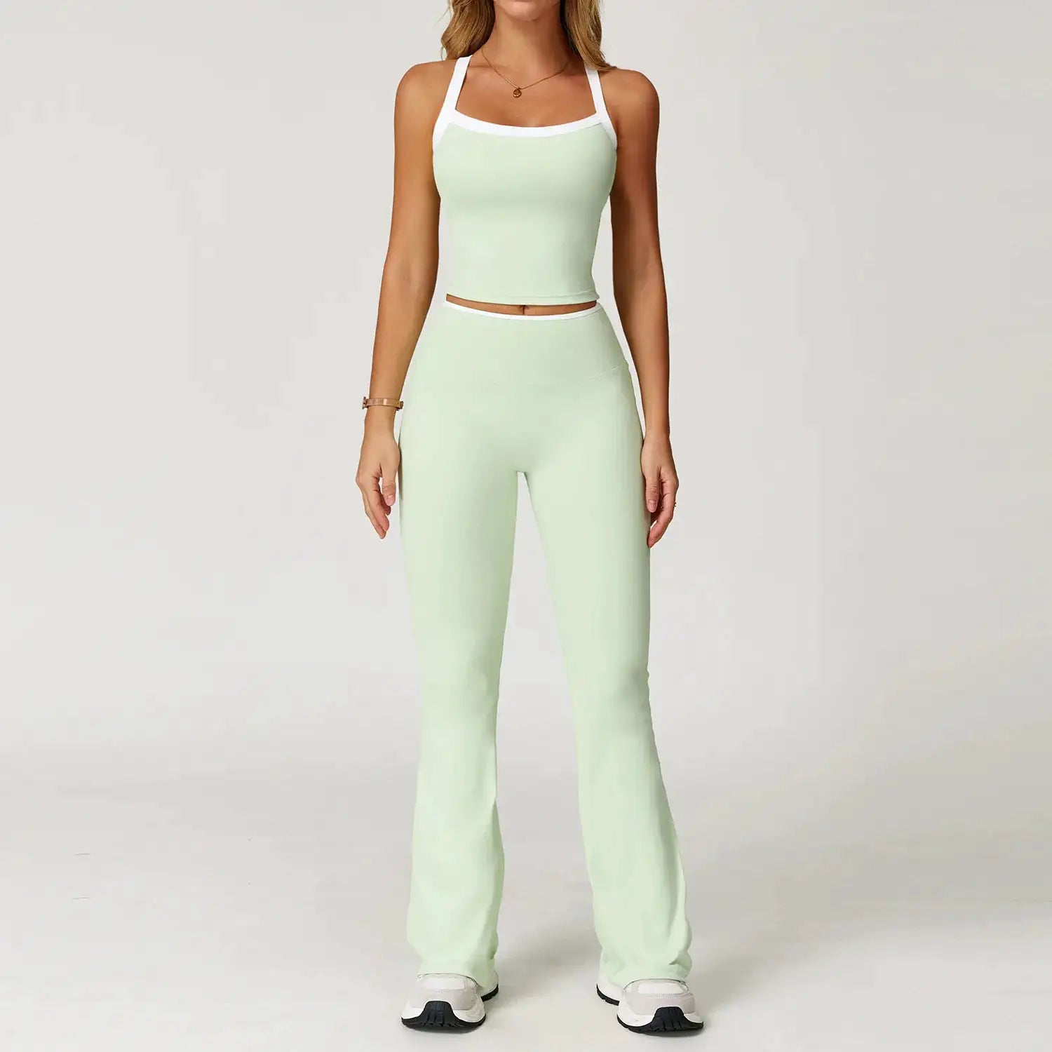 Women's Clothes 2 Pieces Workout Tracksuit Yoga Set Sportswear Gym Clothing High Waist Bell-bottoms Sexy Fitness Bta Sports Suit