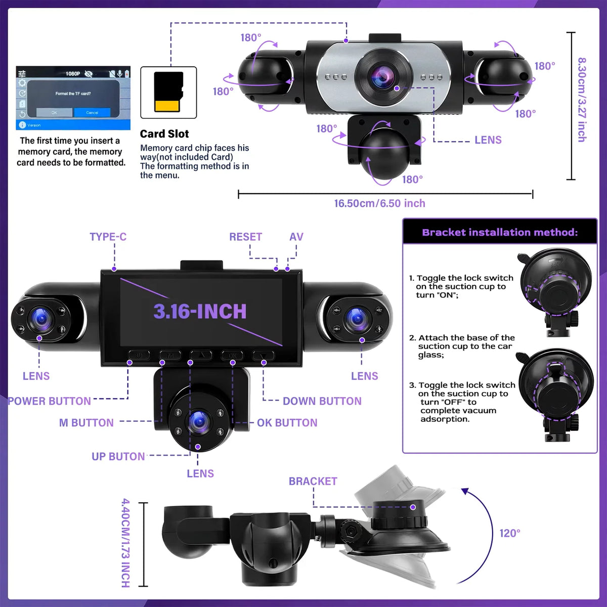 BCUOZ ° Dashcam with Super Night Vision - Front Rear — product view 8