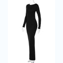 Hugcitar Backless Long Sleeve Bodycon Maxi Dress Solid Prom Party Y2K Night Glow