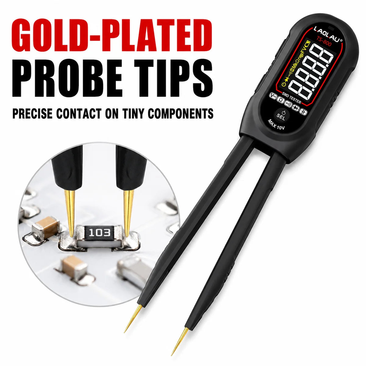 TS800 Smart Tweezers LCR Meter SMD Tester Auto Range Voltage Resistance Capacitance Diode Continuity USB Rechargeable Test Tools