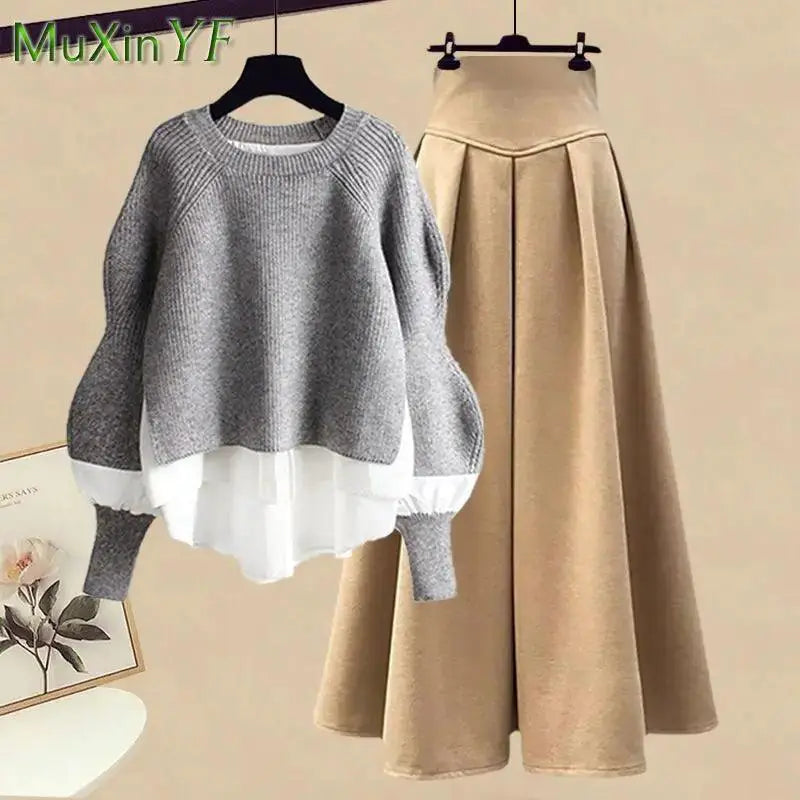 Korean Knit Sweater Dress And Skirt Set Autumn Fashion