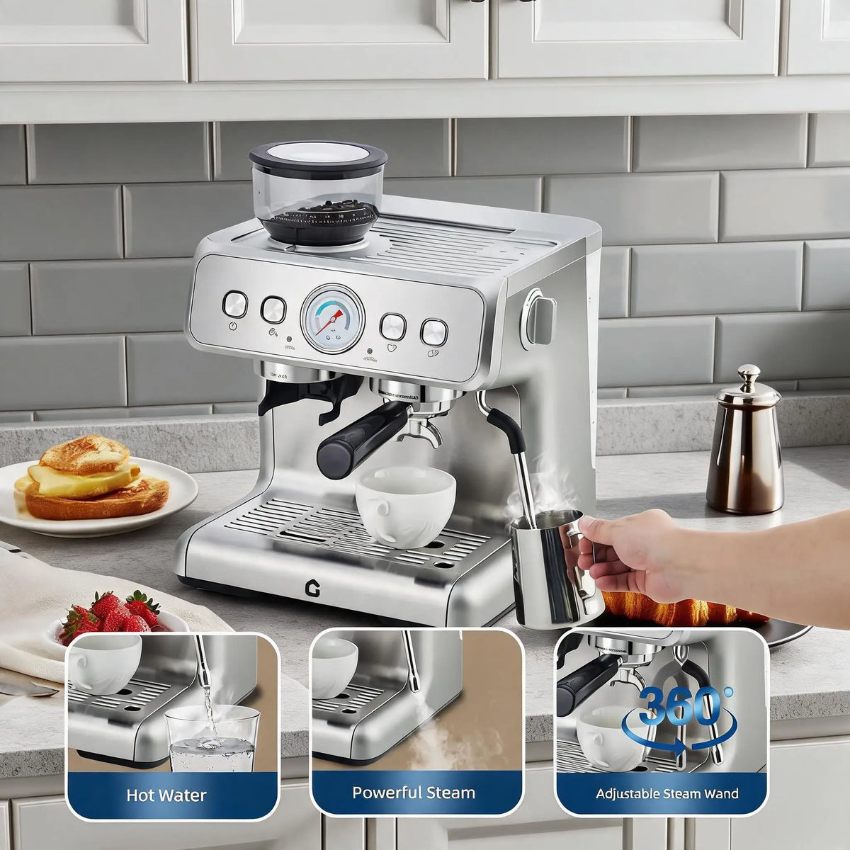 Coffee Machine with Grinder Stainless Steel Coffee Maker — product view 1