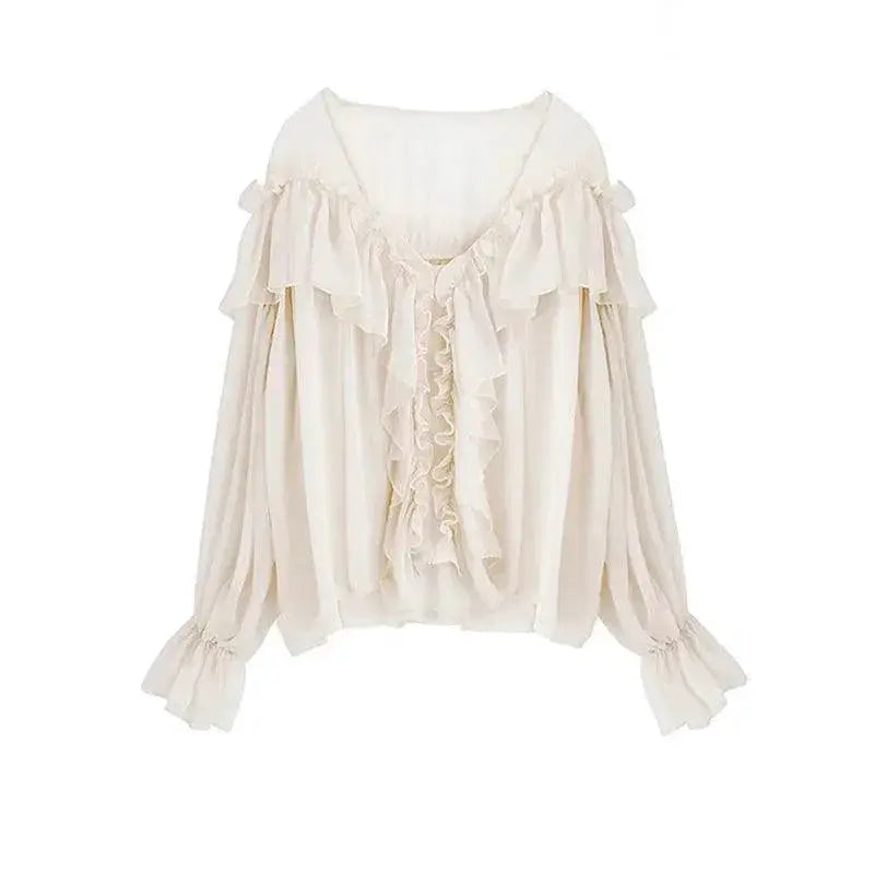 Allure Redefined Sheer Mesh Blouse With Flare Sleeves