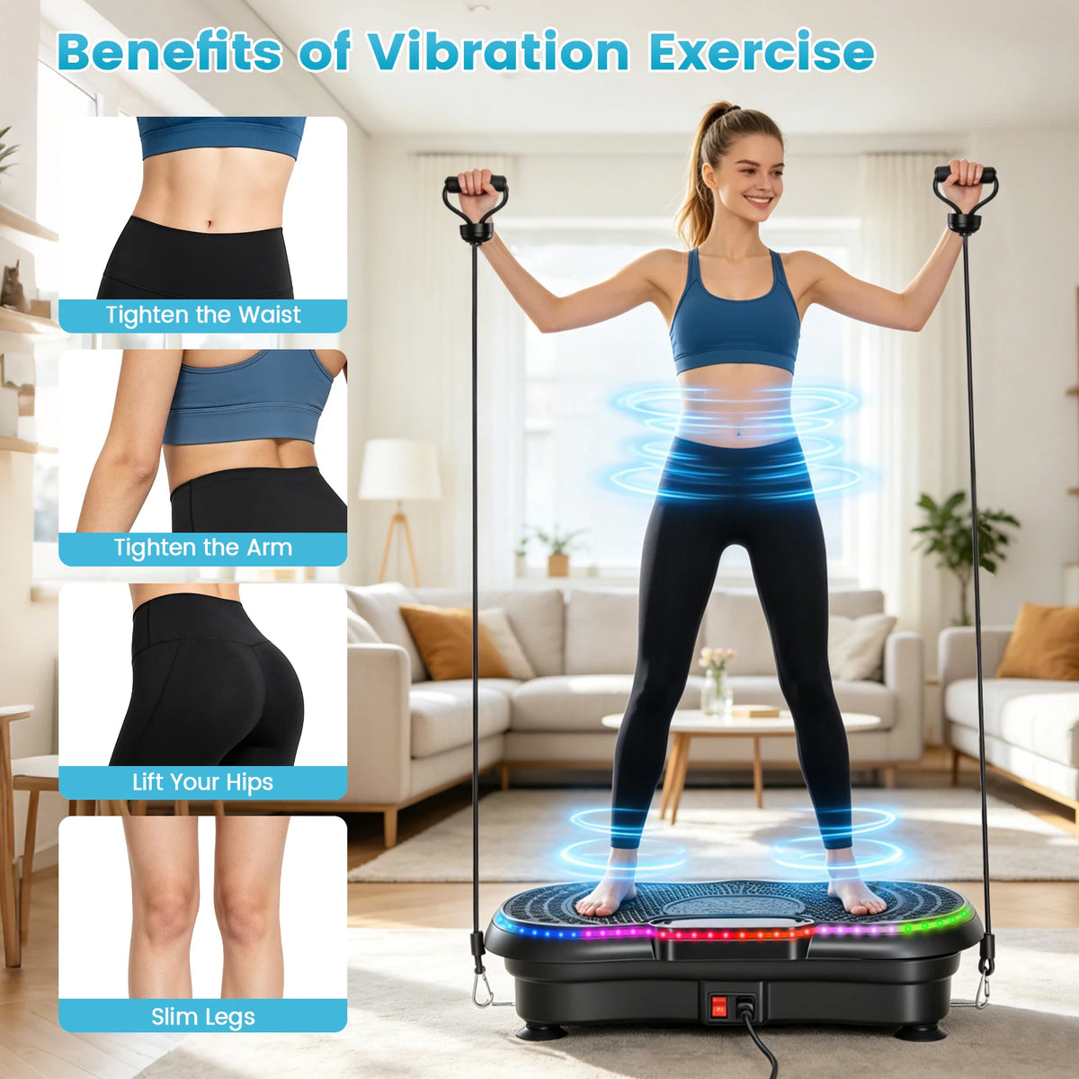 Smart Vibration Plate Exercise Machine With LED Light Strip Deep — product view 5
