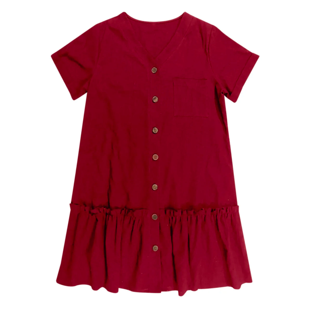 Button Front Ruffle Tunic Dress