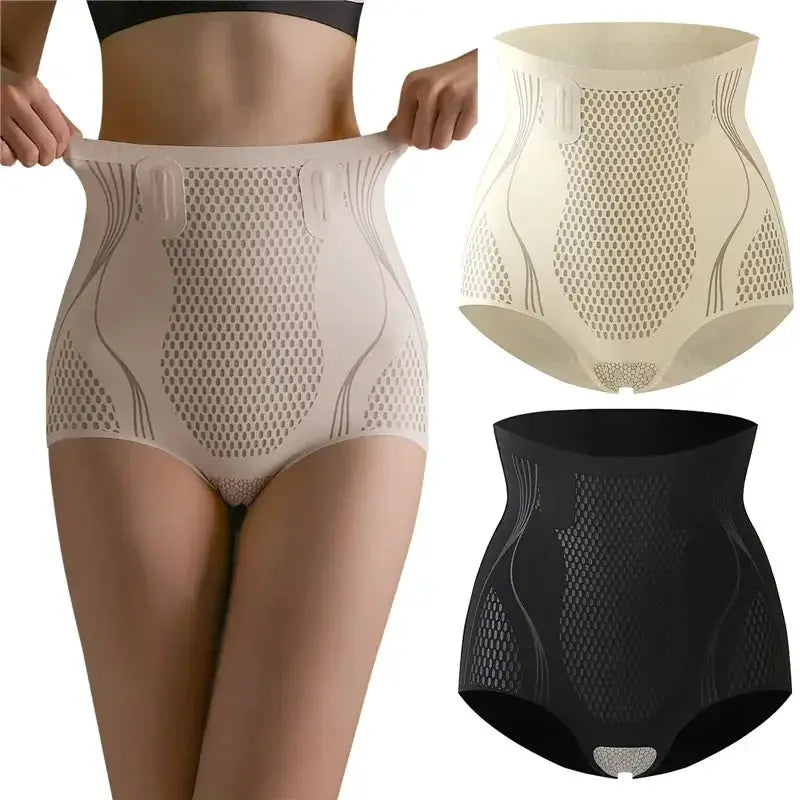 High Waisted Ice Silk Body Shaper Lumbar Pad Ion Fiber