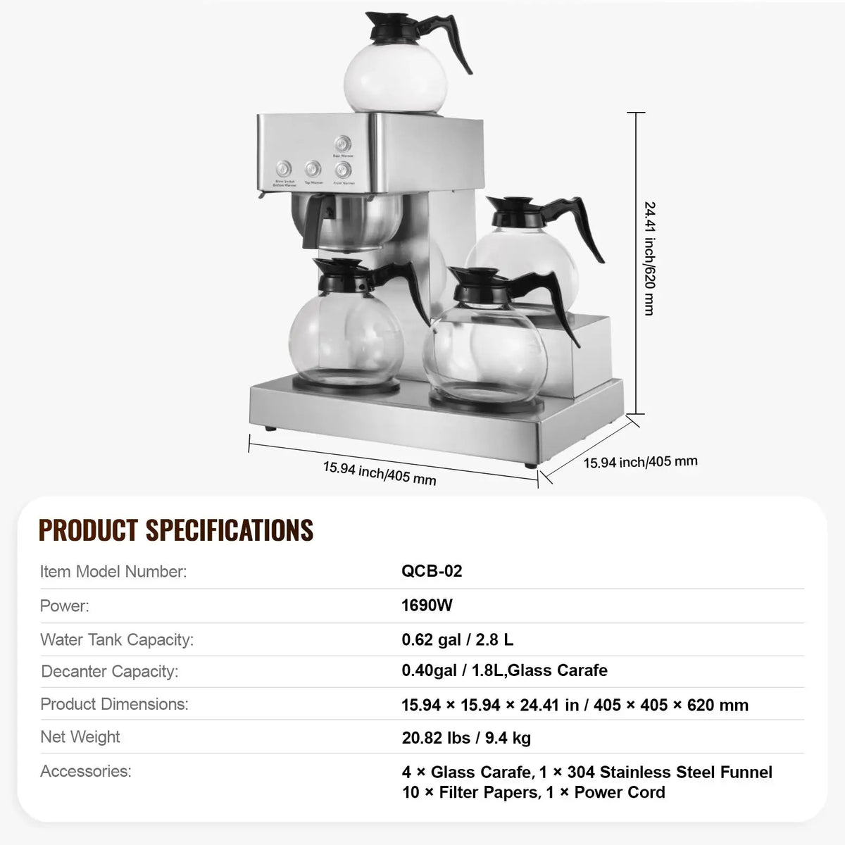 SucceBuy Commercial Drip Coffee Maker with Glass Carafes Decanter Warmer — product view 7