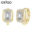 Emerald Cut Moissanite Gold Hoops