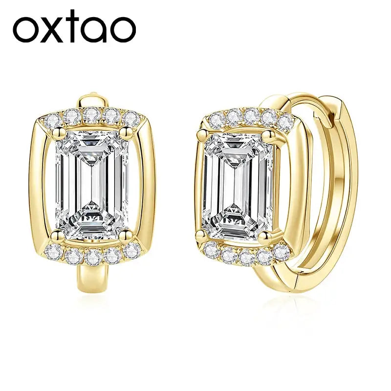 Emerald Cut Moissanite Gold Hoops — product image 1