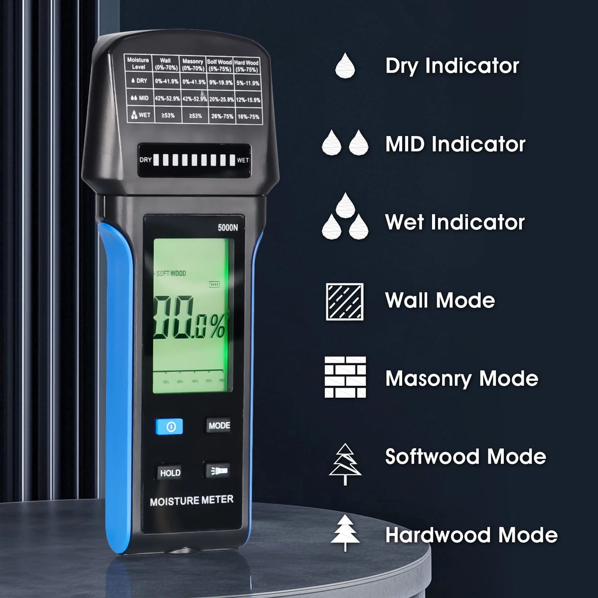 Masonry Humidity Detector,Wall Moisture Meter, Modes Wood Drywall — product view 6