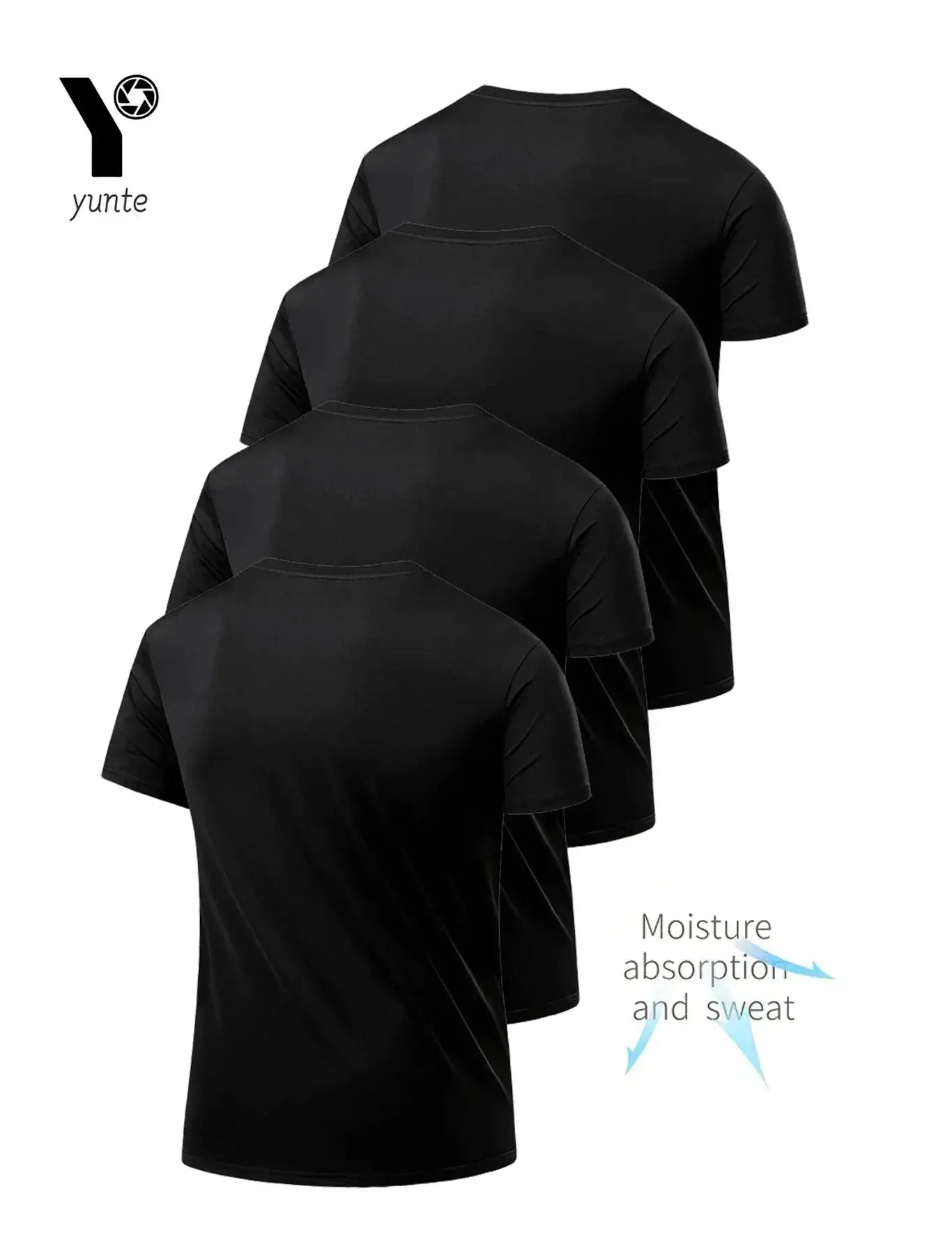 Round Neck T Shirt 4 Pack Black Ultra Light Quick Drying