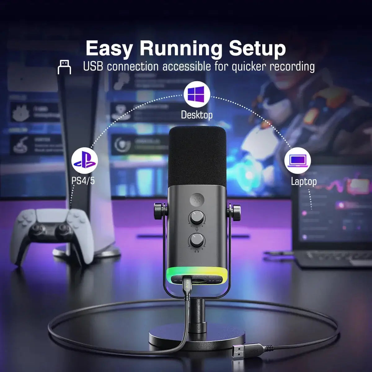 USB XLR Dynamic Microphone With RGB Control AmpliGame AM8