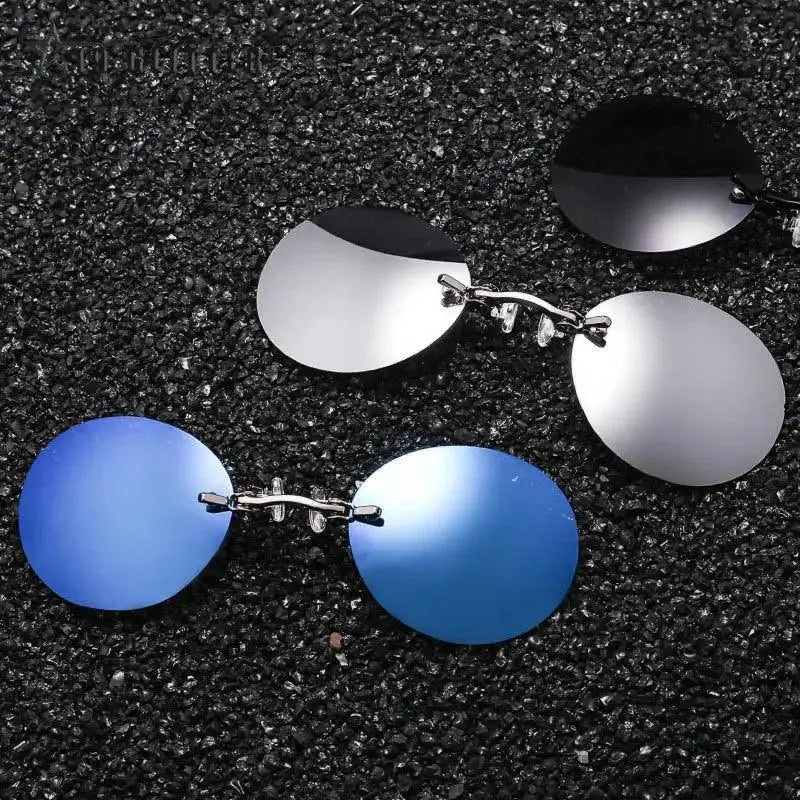 UV400 Clip On Round Rimless Sunglasses For Men Vintage Mini