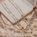 Vintage Lady Camellia Pearls Flower Long Necklace Chain