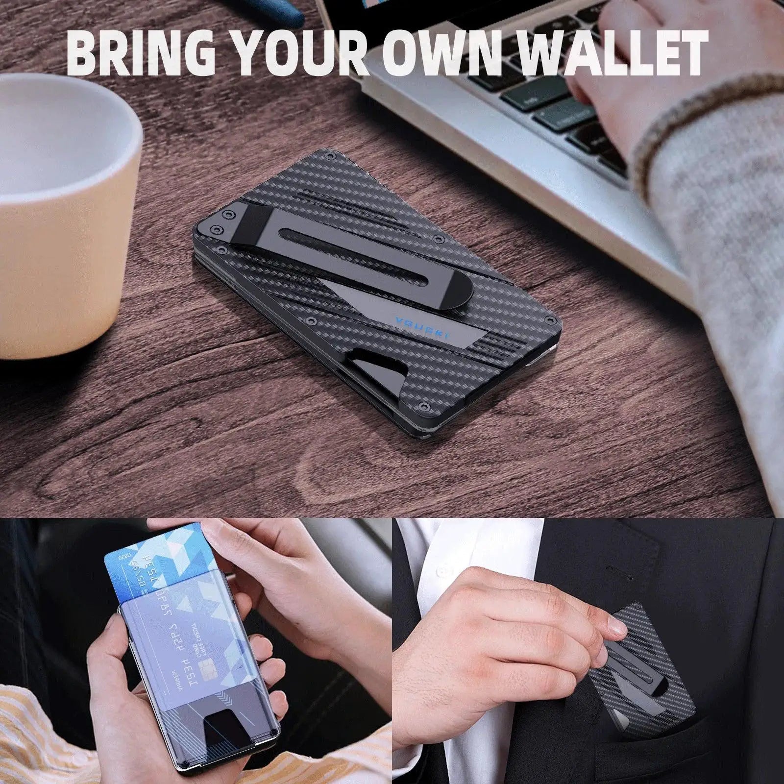 Men Slim Aluminum Money Clip Wallet RFID Blocking Protection