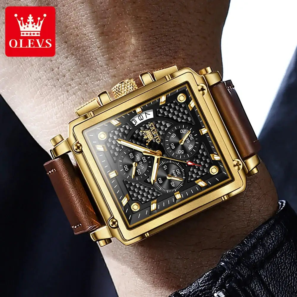 Olevs Square Leather Watch For Men — product image 3