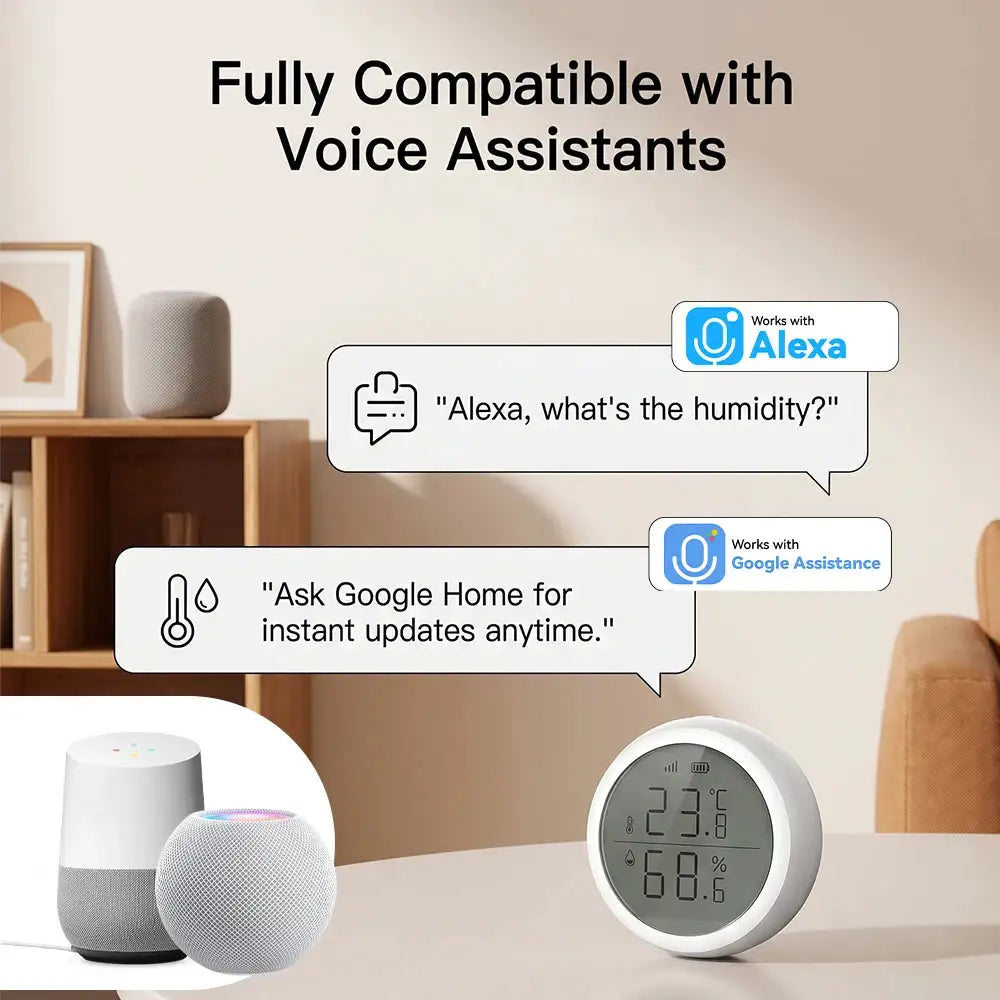 Wireless Temperature Humidity Sensor Indoor Compatible with Tuya Smart Life App ZigBee Alexa/Google Home for Baby Room Cellar
