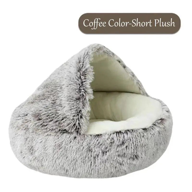 Round Plush Cat Bed Cozy Sleeping Bag For Small Pets