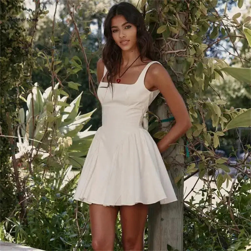 Butterfly Straps Square Neck Mini Dress For Evening Attire