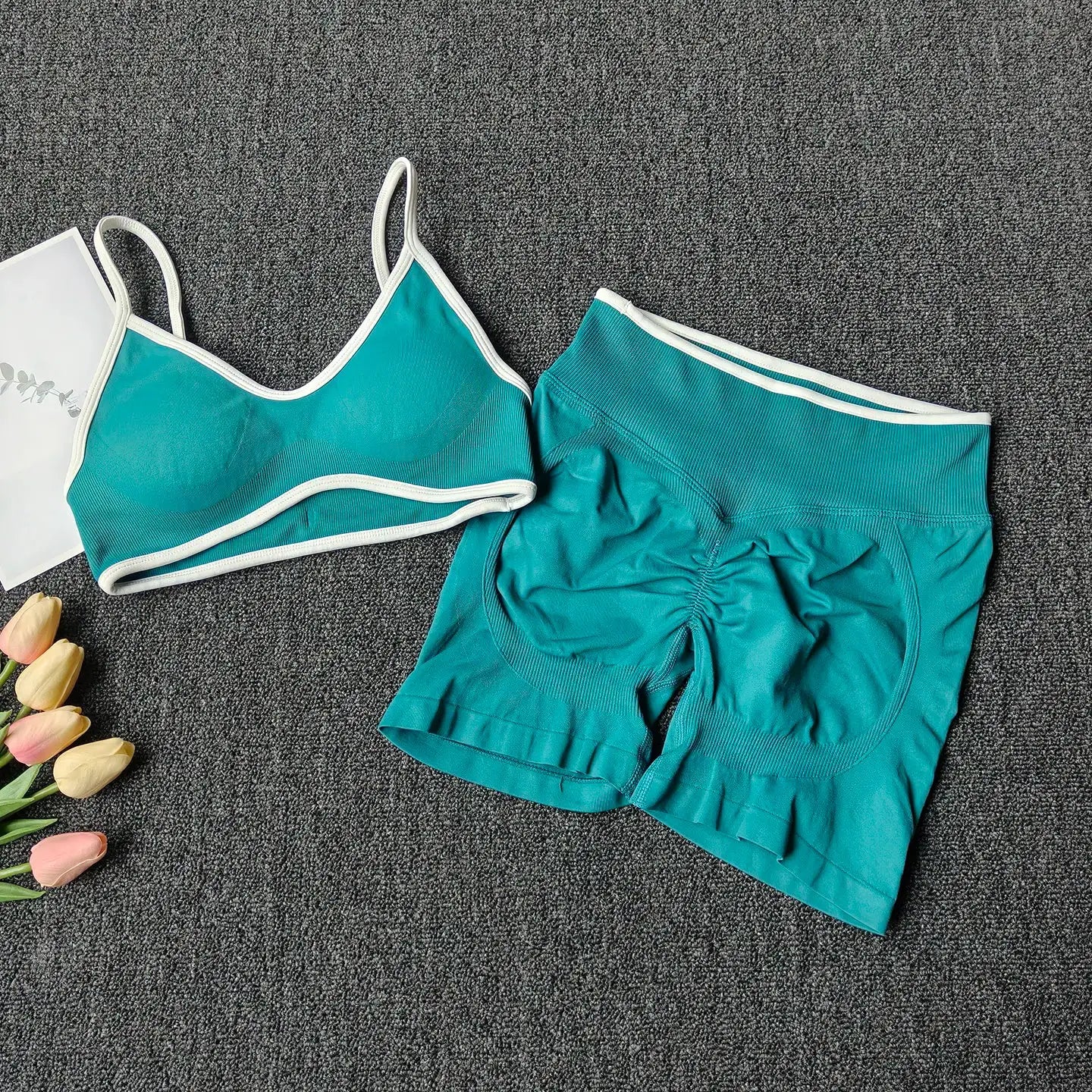 Peach Buttock Yoga Suit Women Gym Seamless Suspender Gathering Bra High Waist Hip Lifting Belly Tightening Shorts Fitness Set
