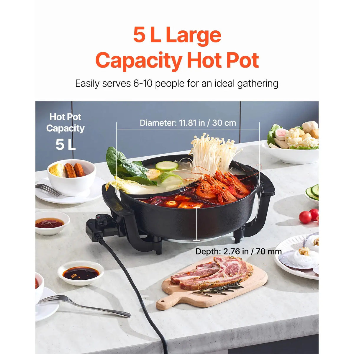 SucceBuy Electric Hot Pot L Double-flavor Shabu Shabu Pot — product view 3