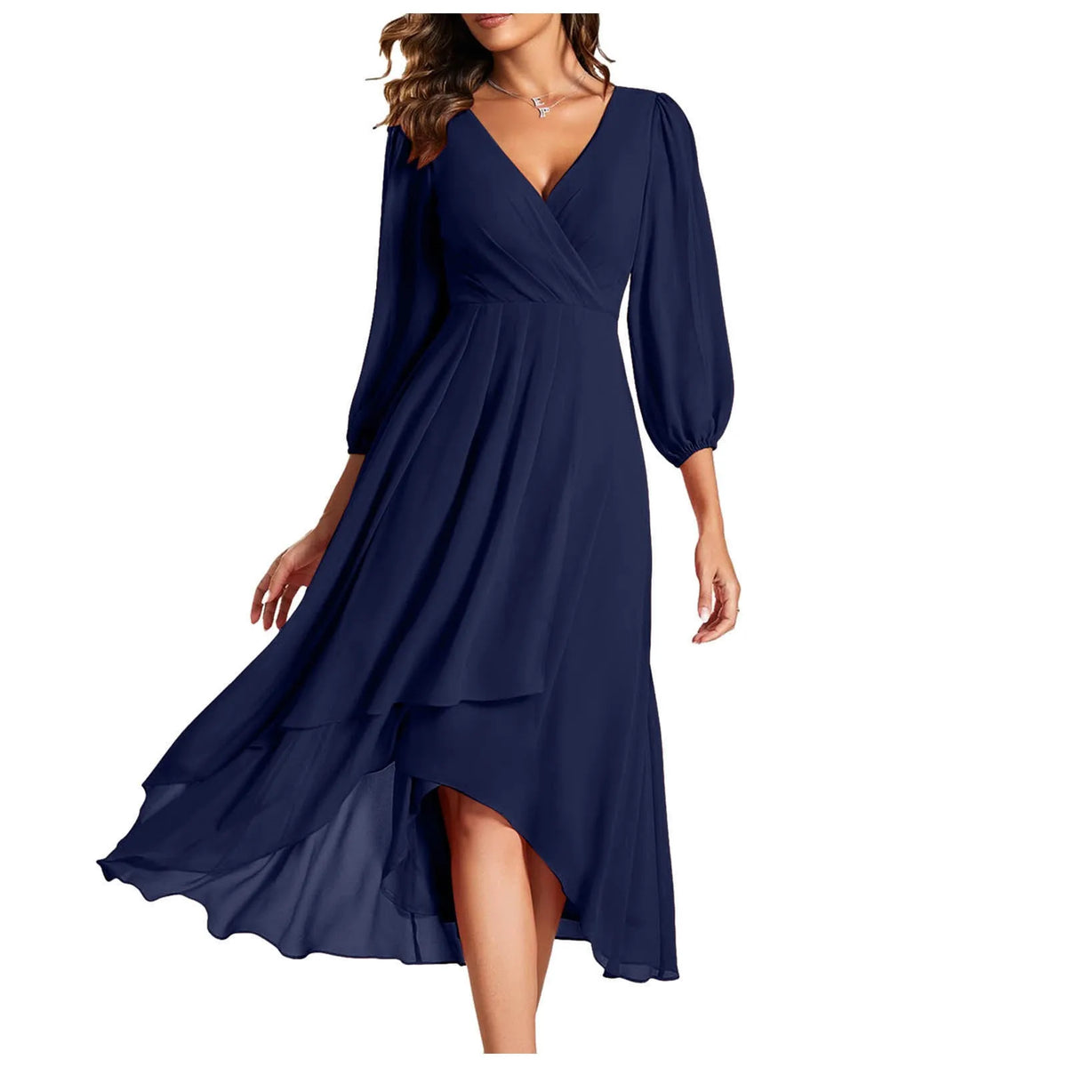 Tiered Chiffon Long Sleeve Dress