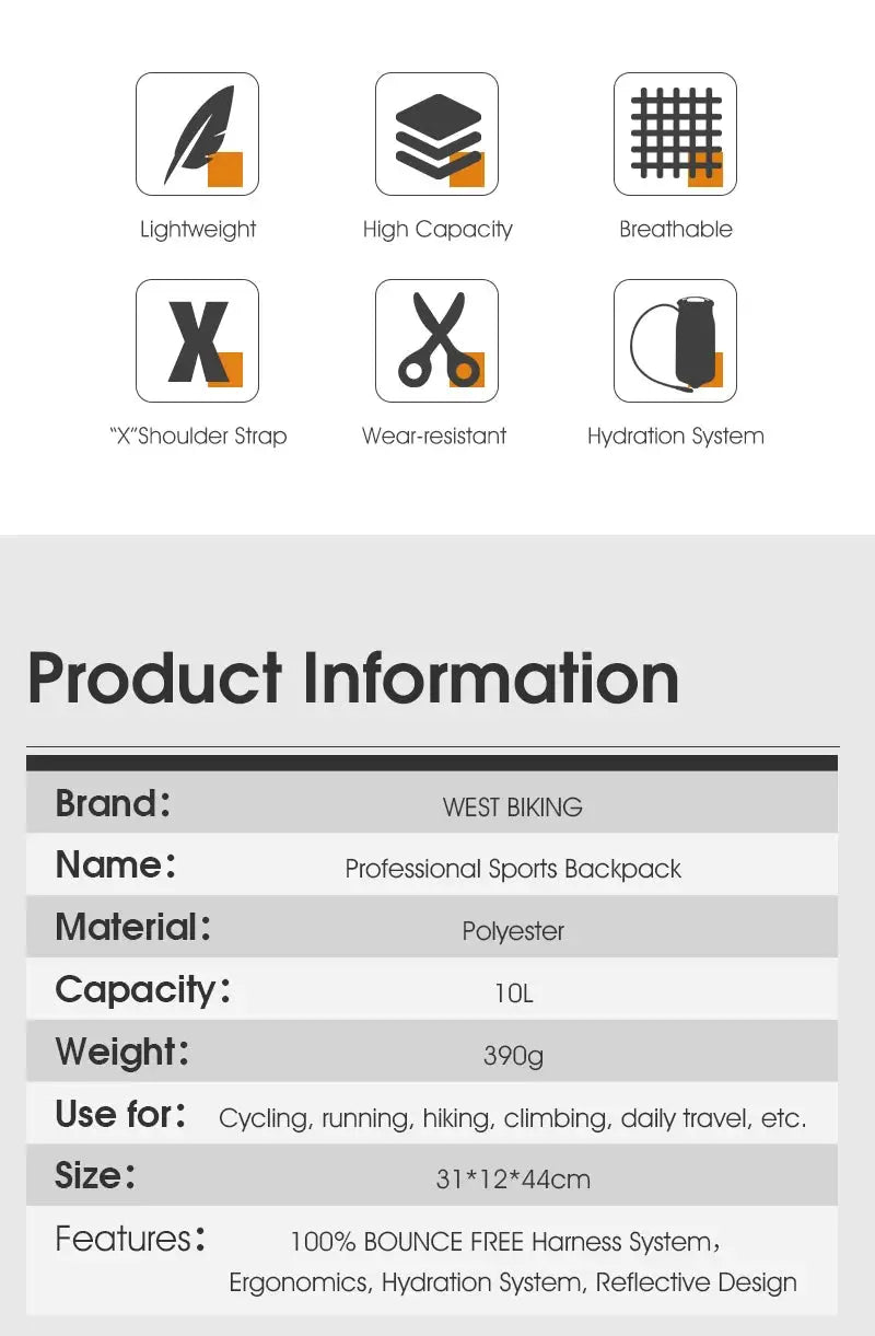 West Biking Lightweight Cycling Backpack for Adventures — product view 8