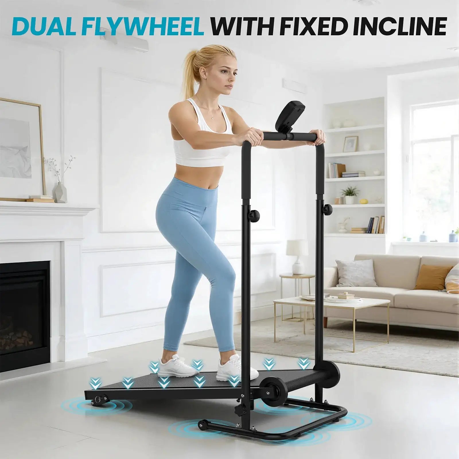 Akluer Non-Motorized Foldable Workout Treadmill - Dual Flywheel with Fixed Incline, LCD Monitor, Slip-Resistant Belt & Comfort Foam Grips for Small Home and Apartment Gym Use