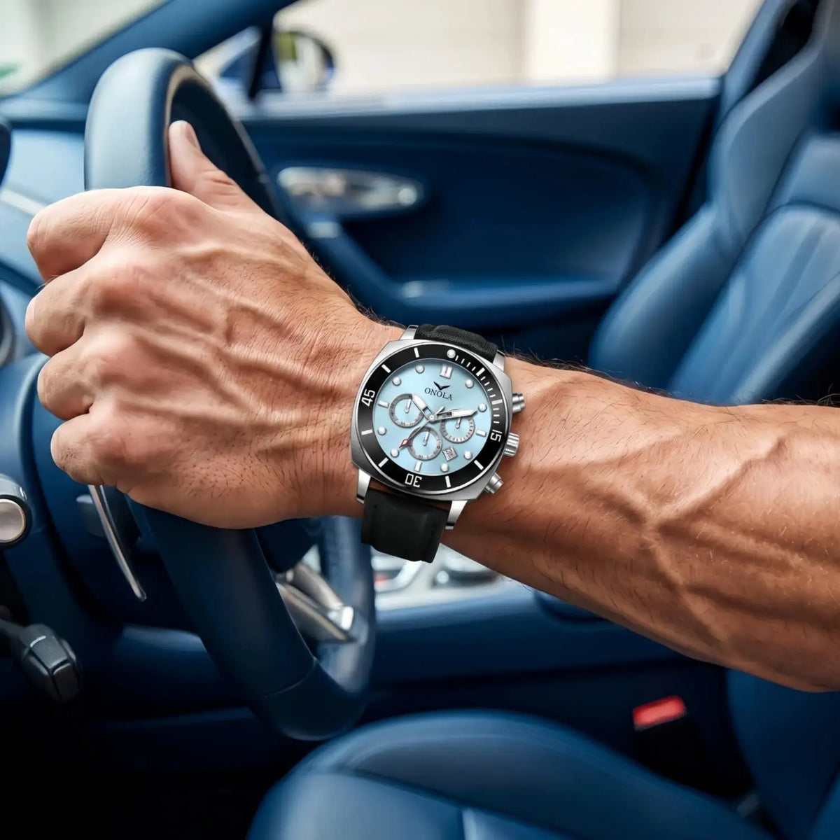 Ice Blue Chronograph Leather Watch — product image 3