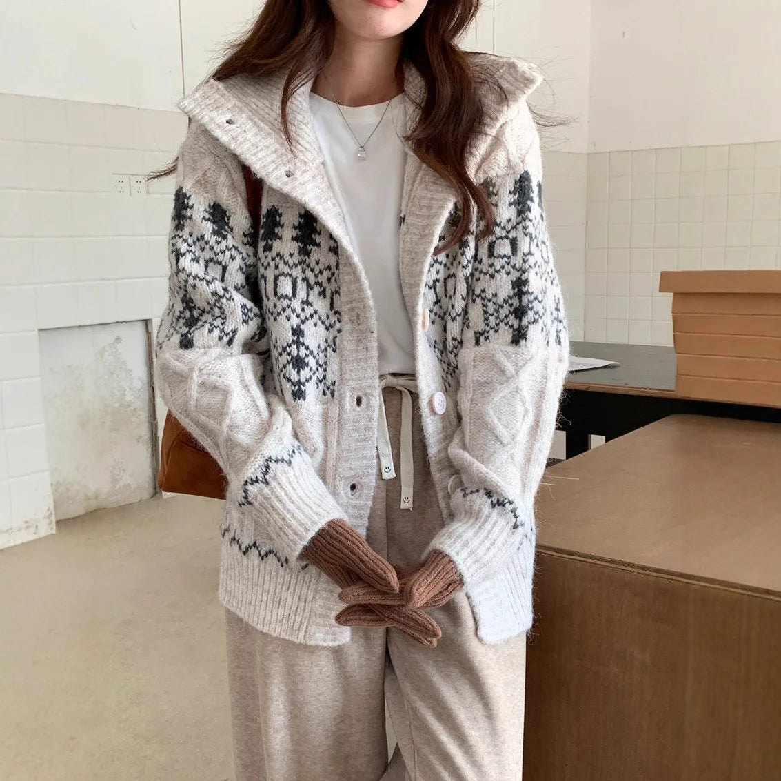 Fair Isle High Neck Cardigan