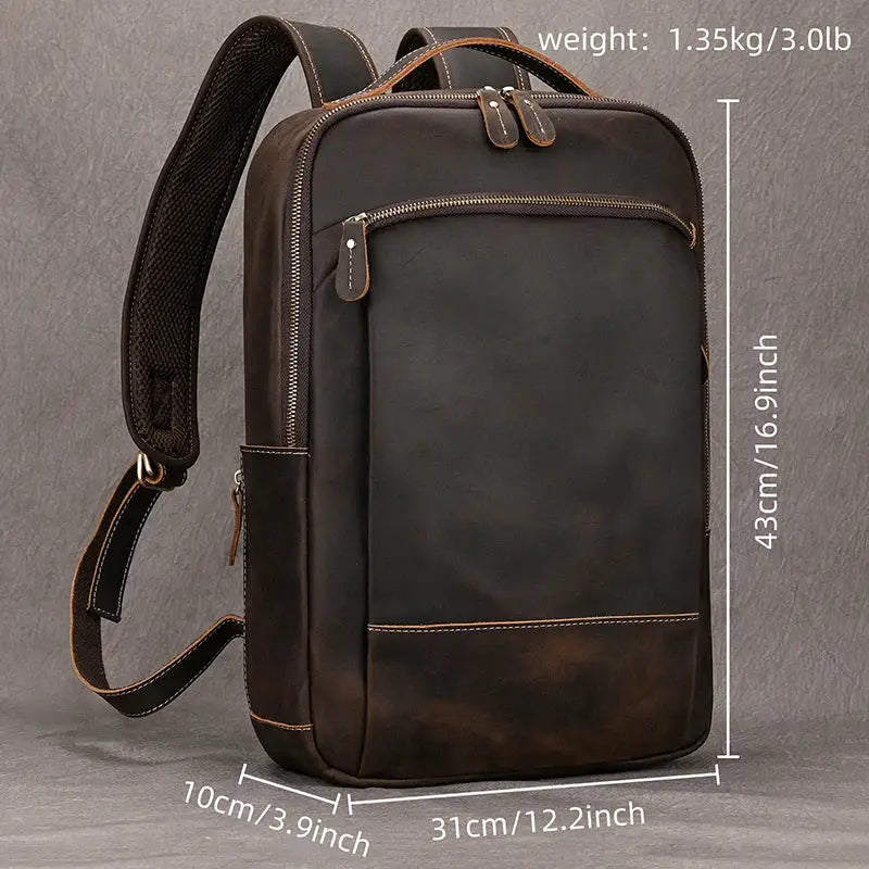 Men's Retro Crazy Horse Leather Laptop Backpack — product view 8