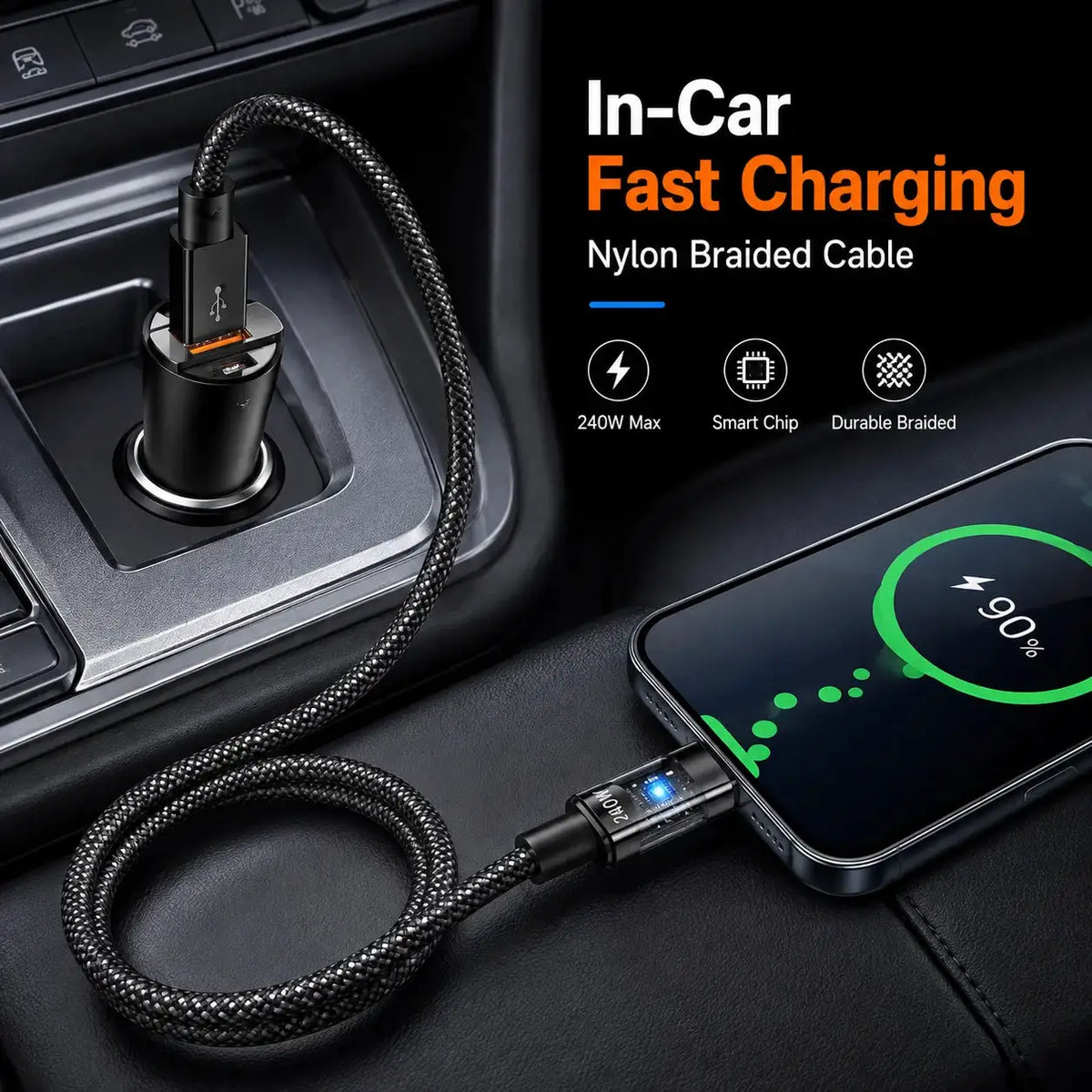 240W USB C Nylon Braided Fast Charging Cable LED Digital Display Type C Data Wire for Samsung Xiaomi Huawei Honor Mobile Phone