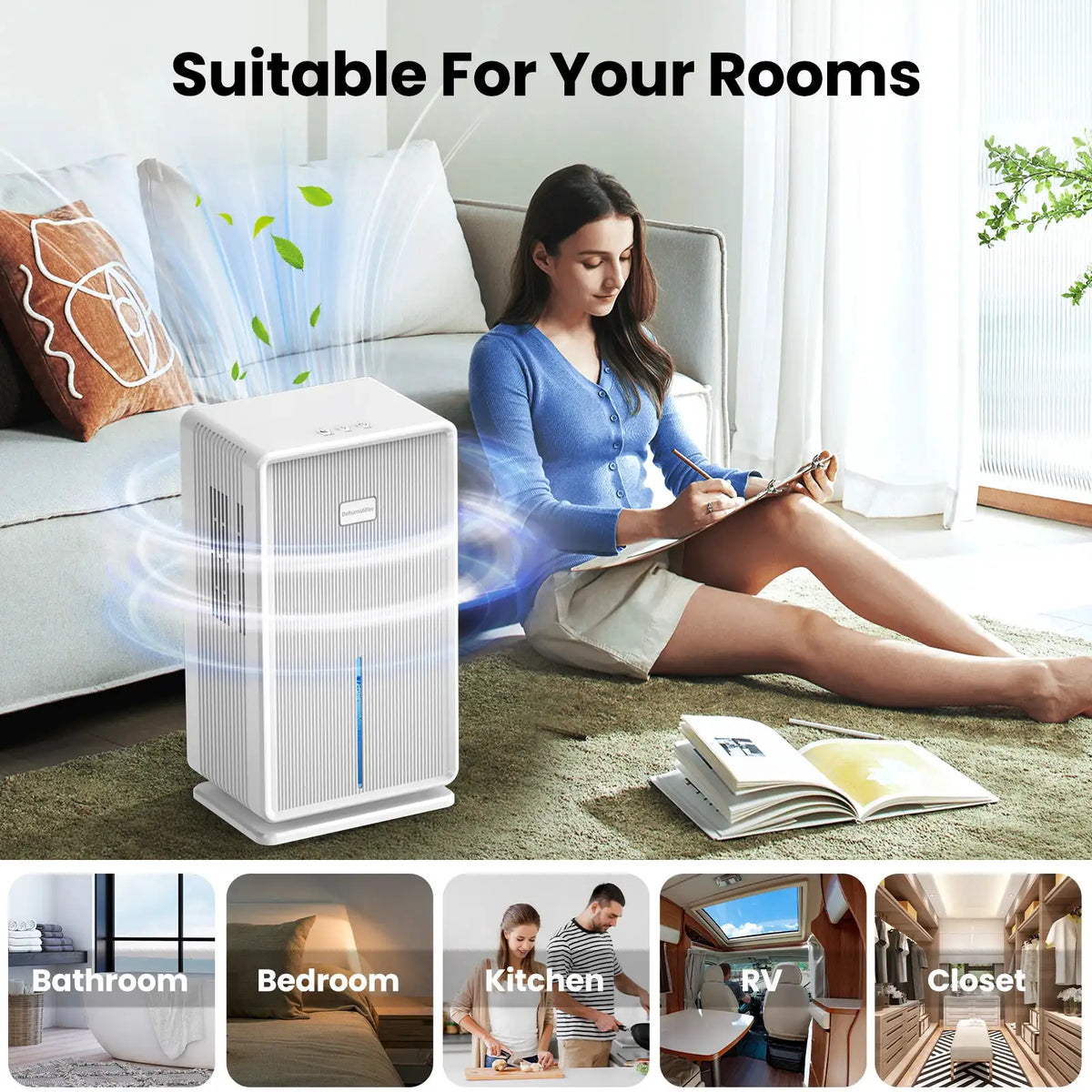 Home Dehumidifier, 750 Sq. ft. Bathroom Dehumidifier, 100 oz Dehumidifier, 7 Colors Night Light, Auto Shut off, Sleep Mode