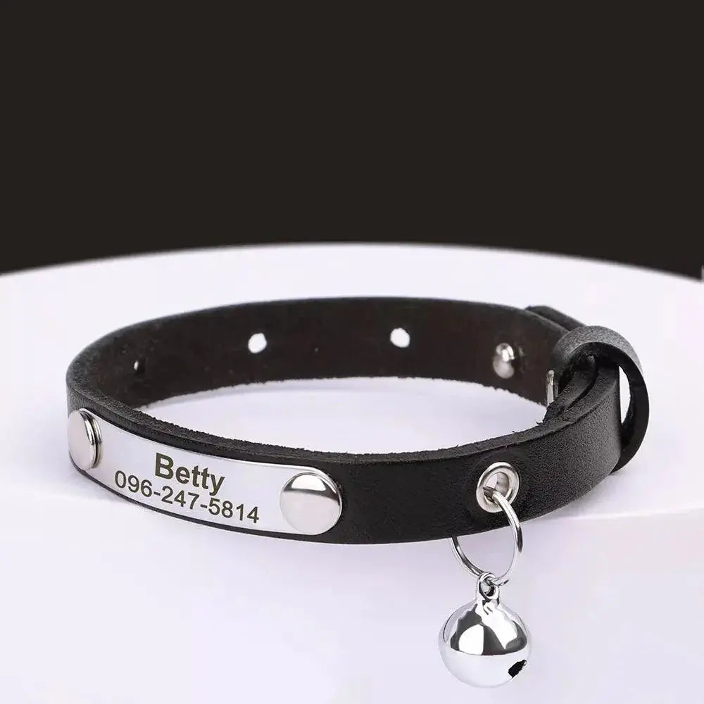 Leather Cat Collar with Bell Safety — product view