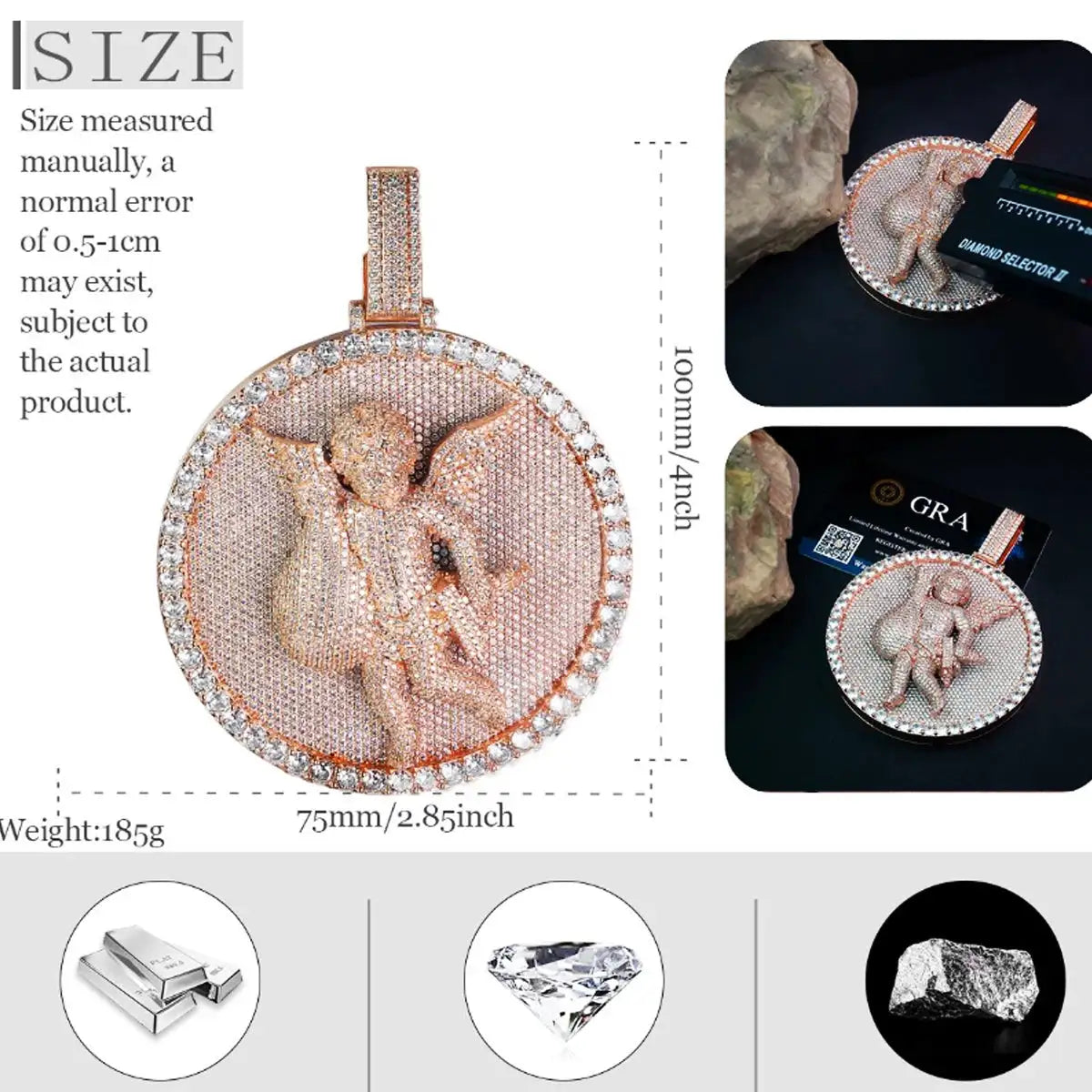 Gold Rose Gold Plated Cherub Angel Medallion Pendant Full Micro — product view 8