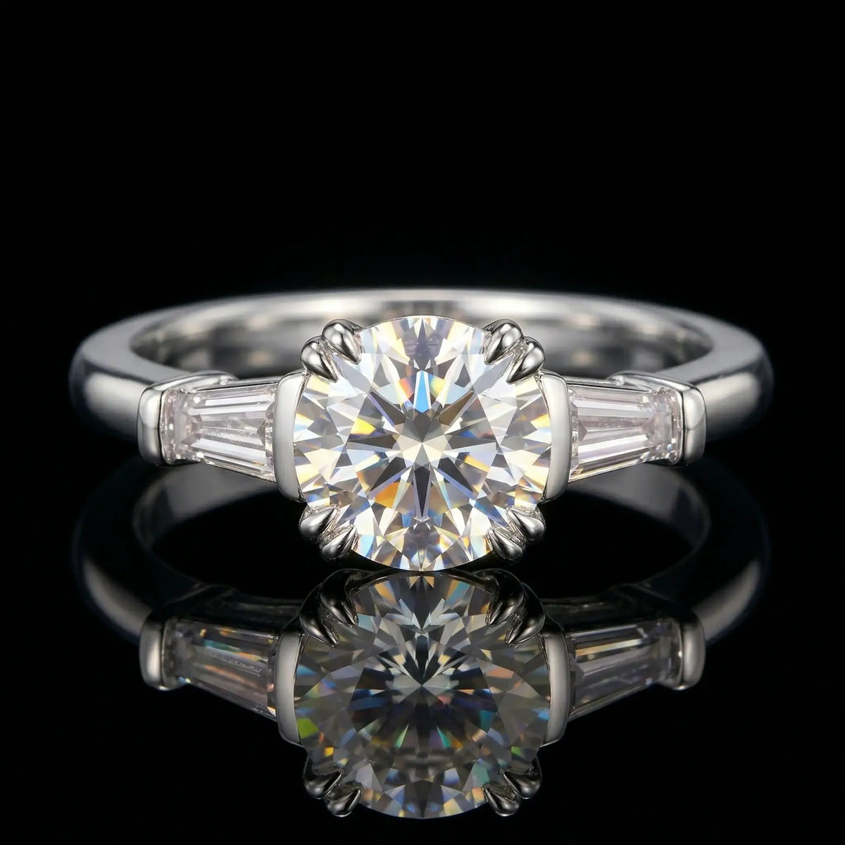 Moissanite Ring in Sterling Silver Baguette — product view 1