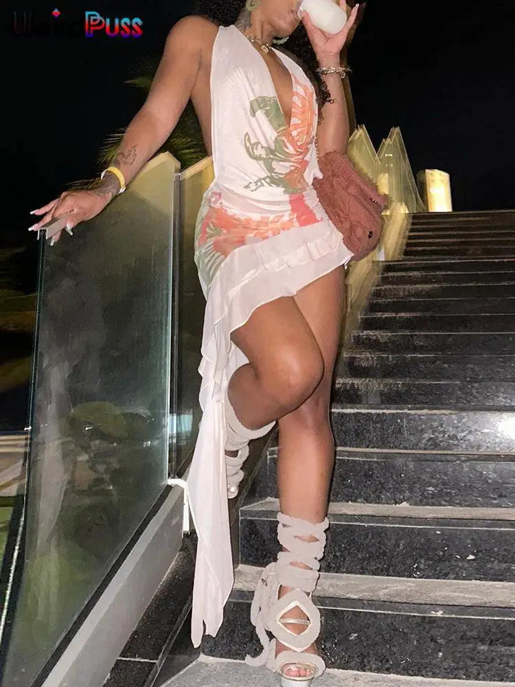 Sultry V Neck Halter Bodycon Dress for Summer Style