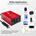 Car Power Inverter 300W Pure Sine Wave EU Socket  DC12V to AC 220V 50hz, 5V 2.4A USB Port Fast Charging Voltage Adapter