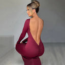 Hugcitar Backless Long Sleeve Bodycon Maxi Dress Solid Prom Party Y2K Night Glow