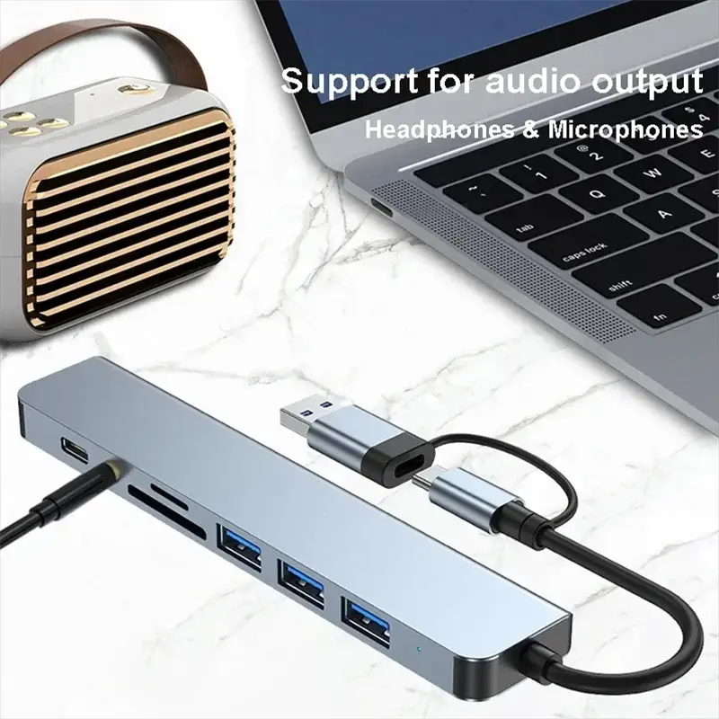 8 In 2 USB Hub USB C Docking Station High Speed 5 Gbps