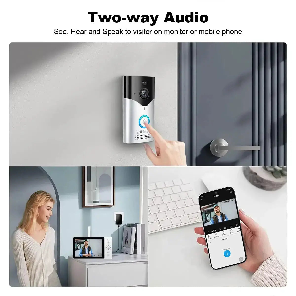 Srihome 4MP HD 5Inch Display Doorbell System Remote Phone Monitoring 5000mAh Video Intercom Night Vision Smart Wireless Doorbell
