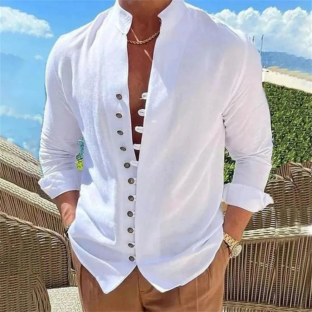 Spring And Autumn Cotton Linen Shirt Men Hot Sale Plus Size
