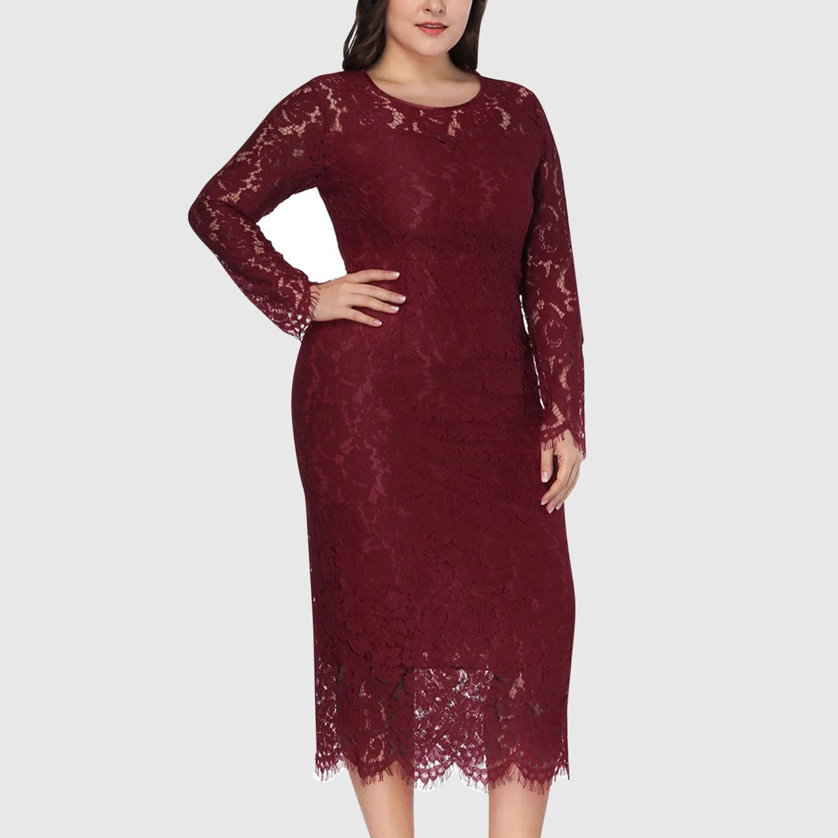 Round Neck Lace Midi Dress