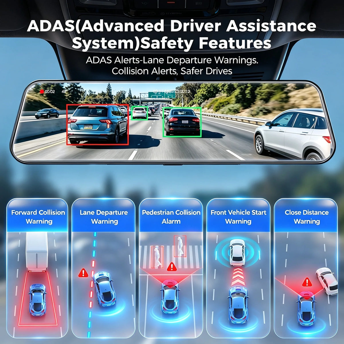 Mirror Dash Cam, Rear View Mirror Camera '', With ADAS — product view 4