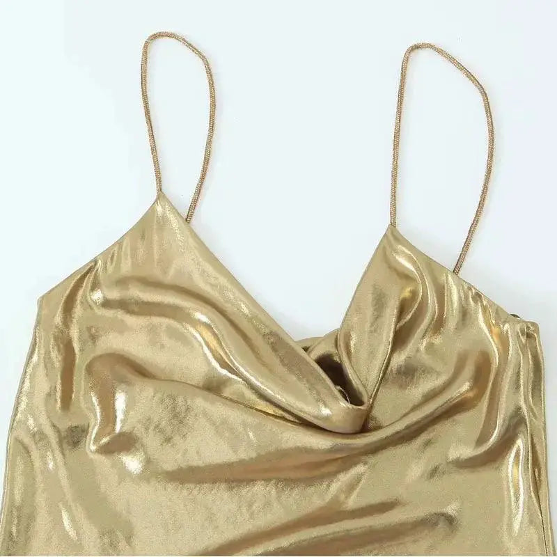 Glamorous Gold and Silver Backless Slip Dress for Women
