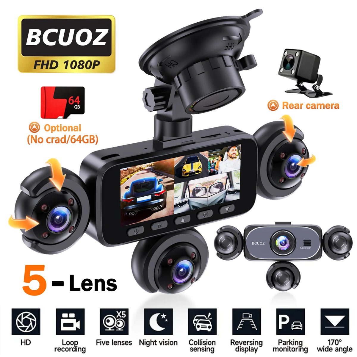 BCUOZ ° Dashcam Front Rear Left Right Car Cameras ° — product view 2